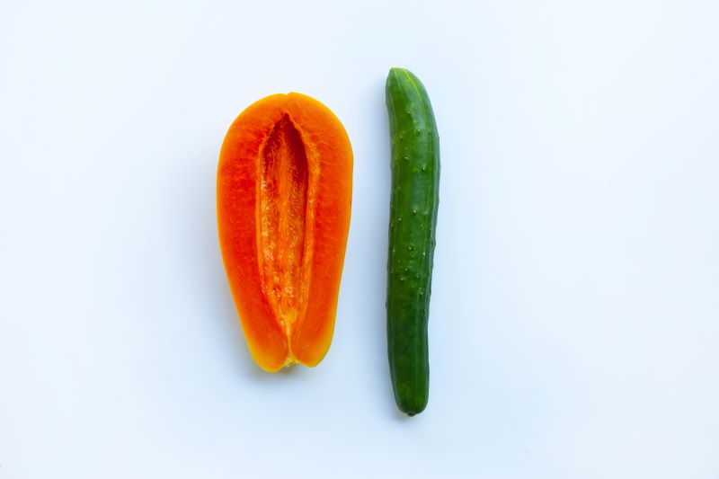 Cucumber and half papaya