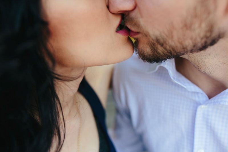 Close up lovers kissing