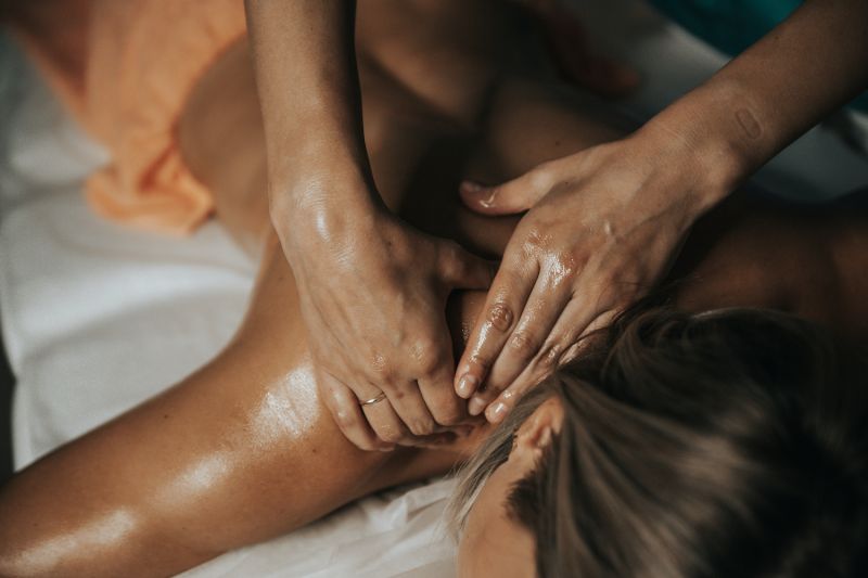 Close up woman getting massage on table