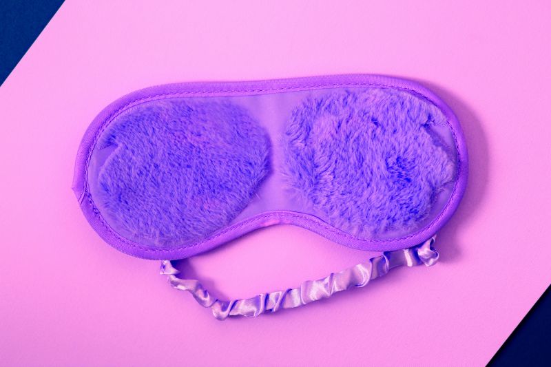 Close up top view purple sleep mask