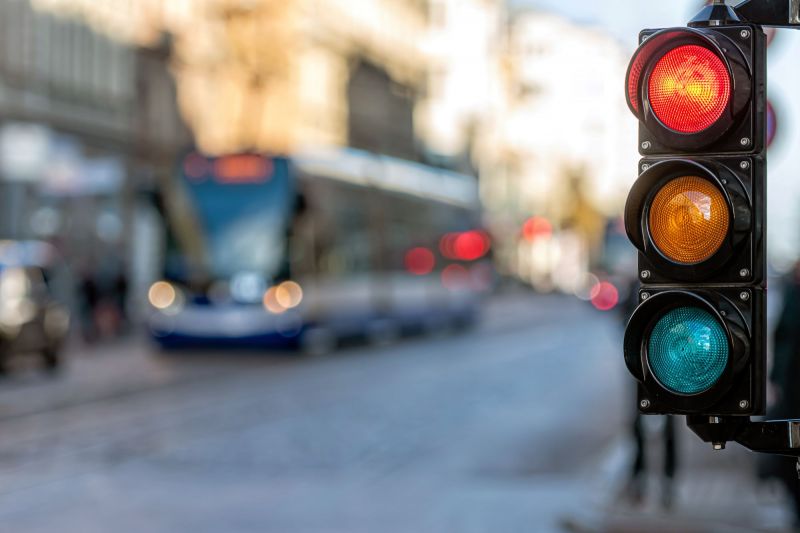 Close up traffic lights on street