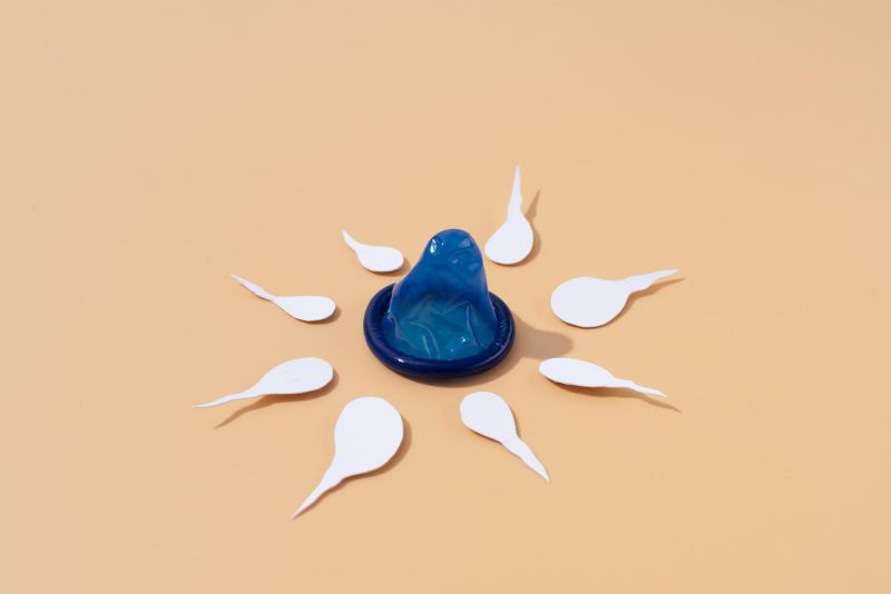 Condom with sperm shaped paper
