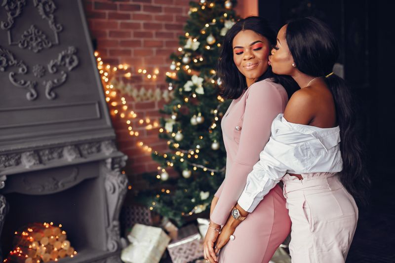 Couple kissing on Christmas day