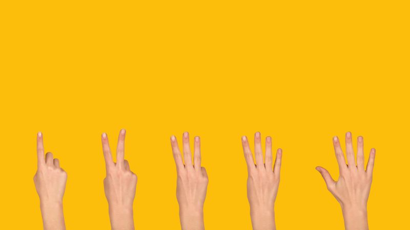 Female hands counting one to five yellow background