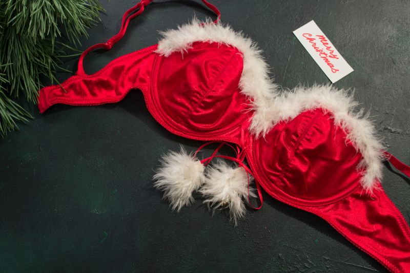 Festive back drop with red bra