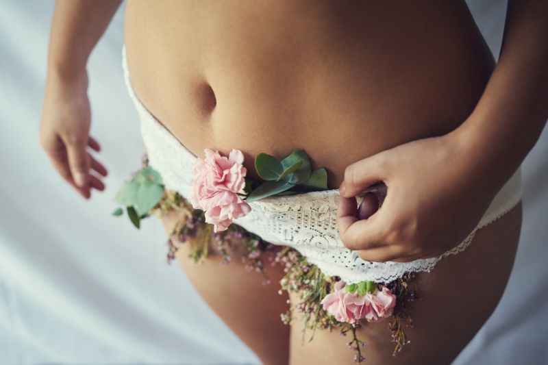 flowers in womans lingerie