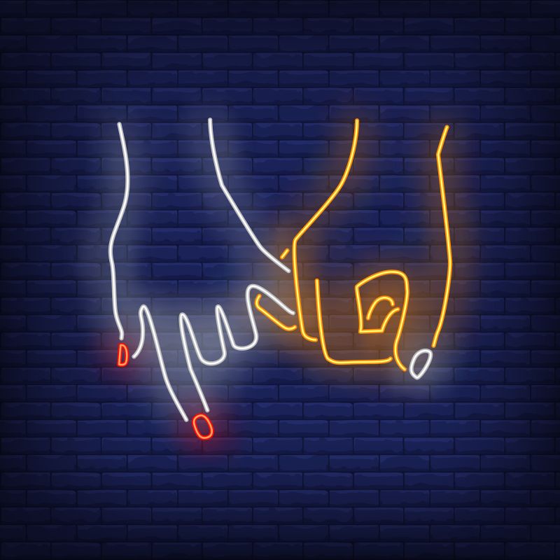 Neon graphic couple holding hands
