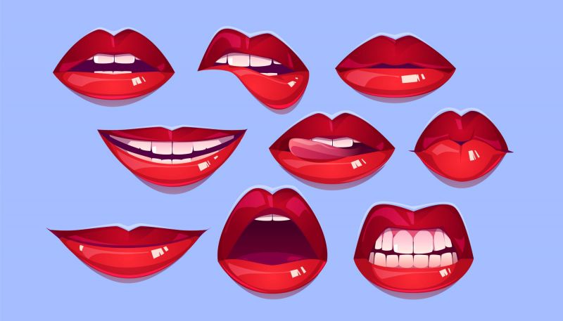 Graphic collection of female lips on blue background