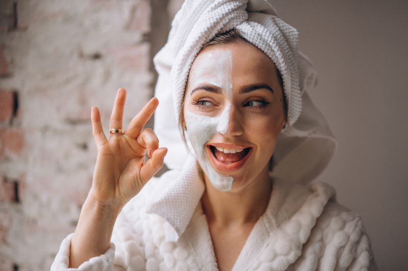 Happy woman in facemask