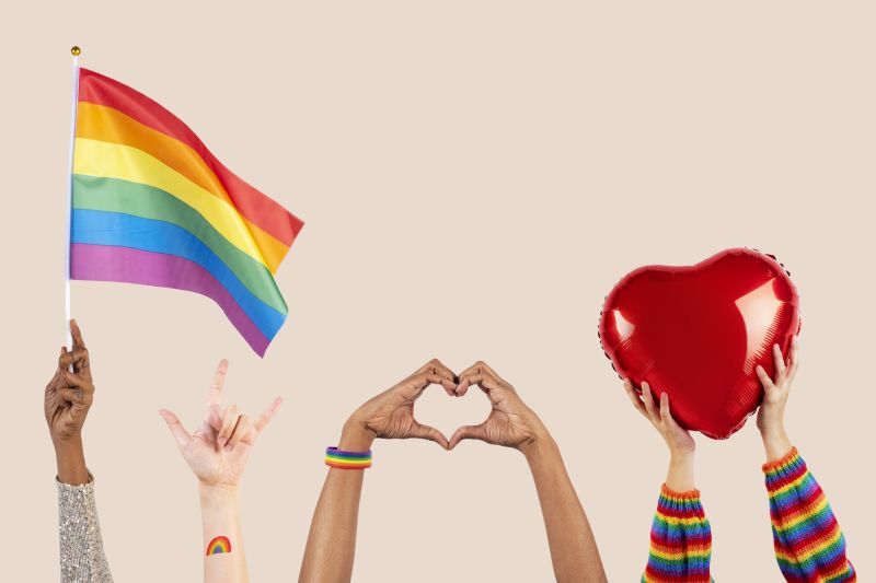 LGBTQ pride hands posing and holding flags