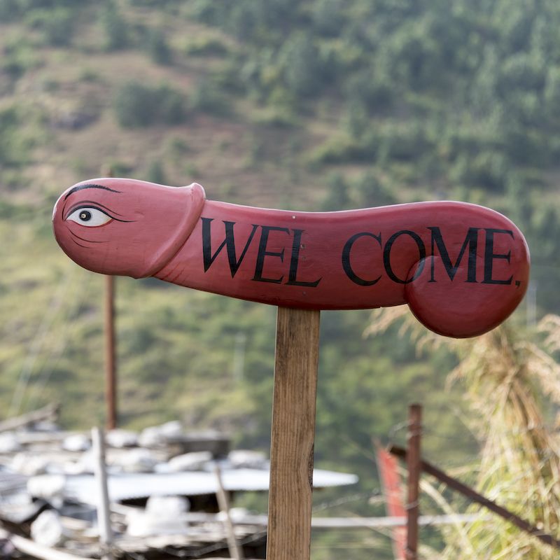 Phallus village welcome sign