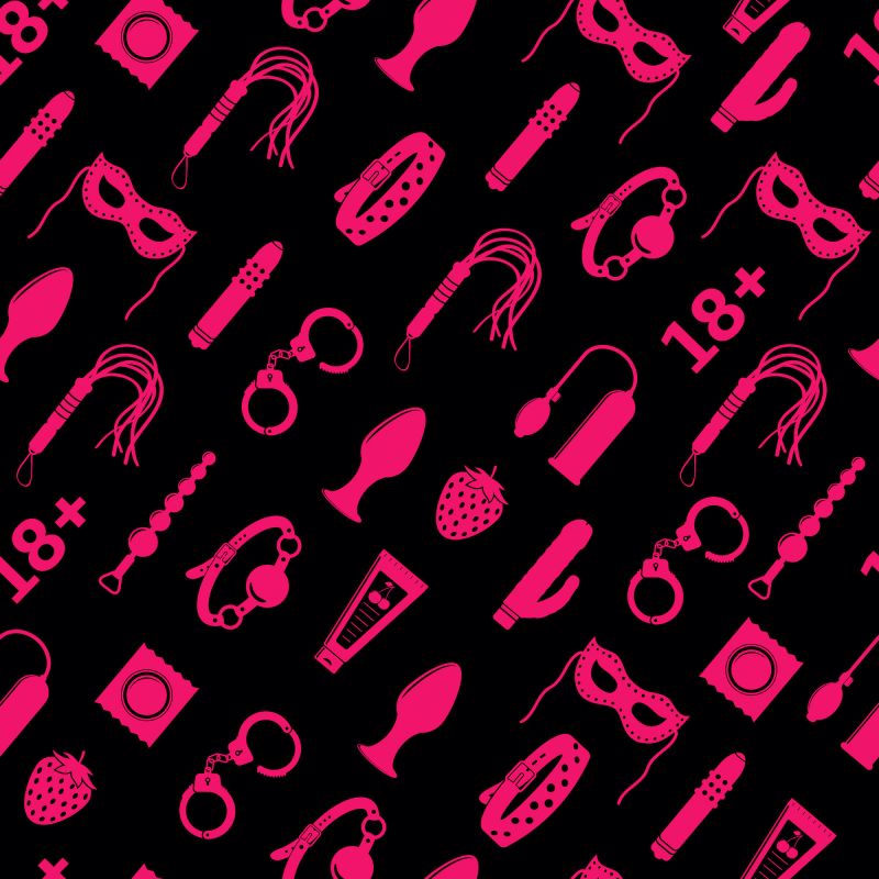 Graphic pink sex toys on black background