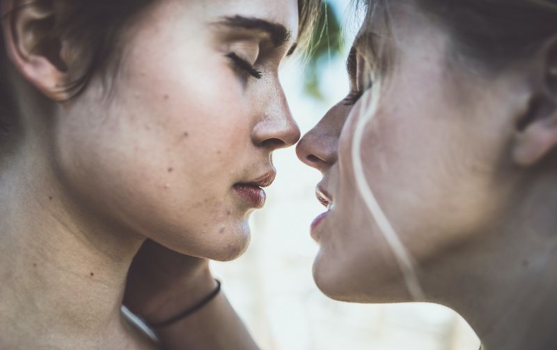 Sensual couple with faces close