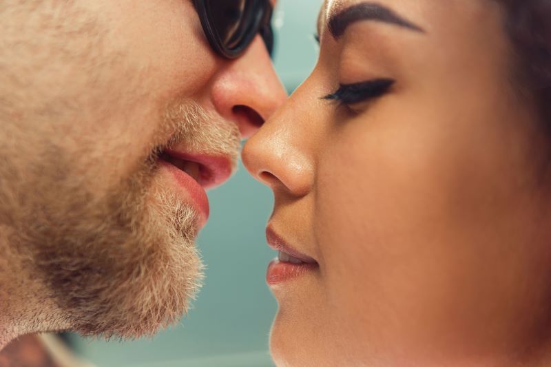 Sexy couple close up kiss