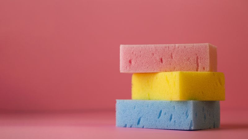 Stack of three coloured sponges