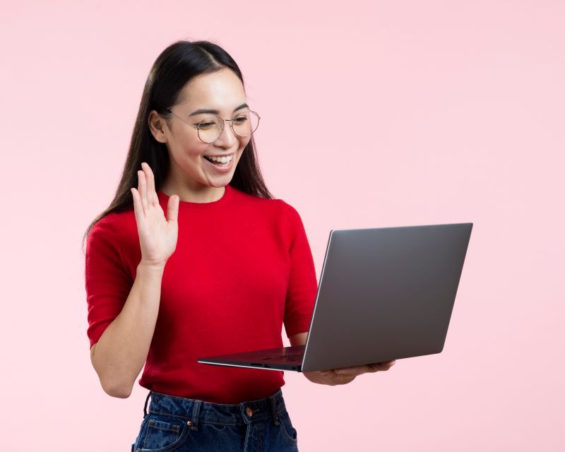 Woman on video call