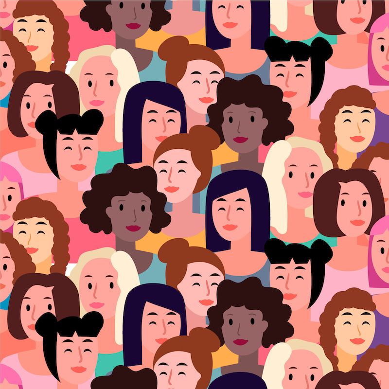 Graphic of women's faces in crowd